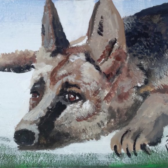 Hand Crafted 12 X 16 GERMAN SHEPARD Acrylic PAINTING on canvas board - Picture 1 of 3